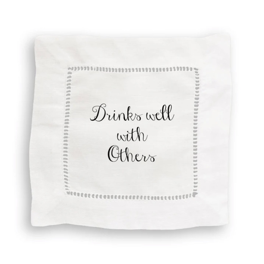 NWT French Graffiti White Beverage Napkins with 'Drinks Well with Others' Script